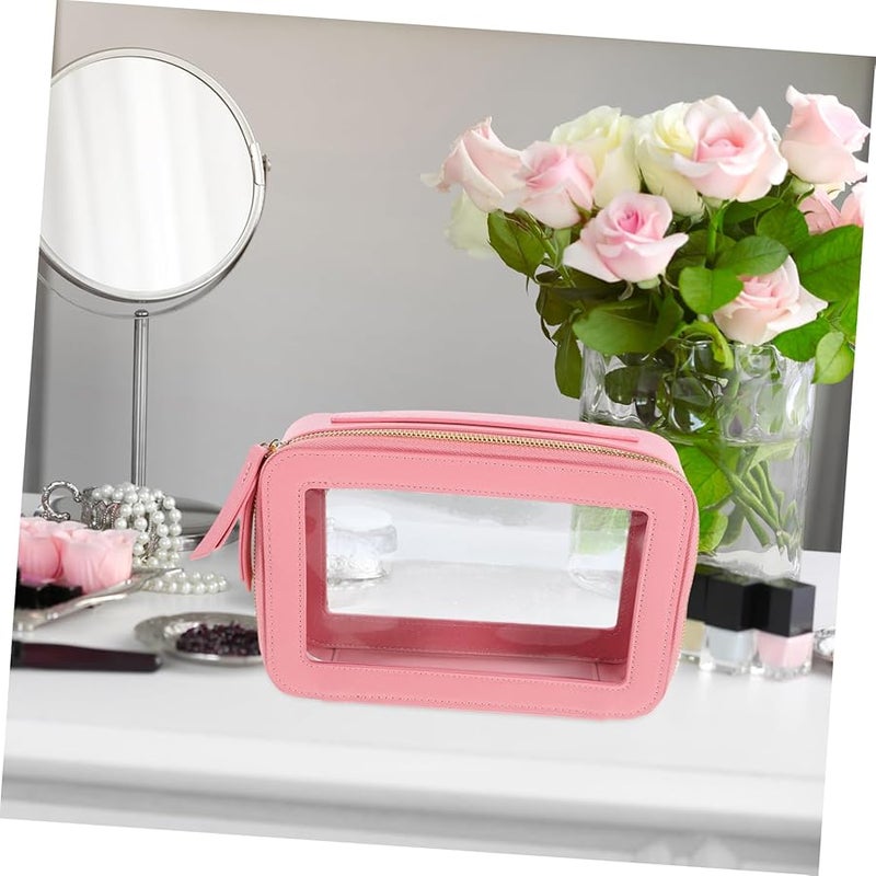 Pink Portable Cosmetic Travel Bag Makeup Pouch Organizer For Women Safe Light Opening - Image 3